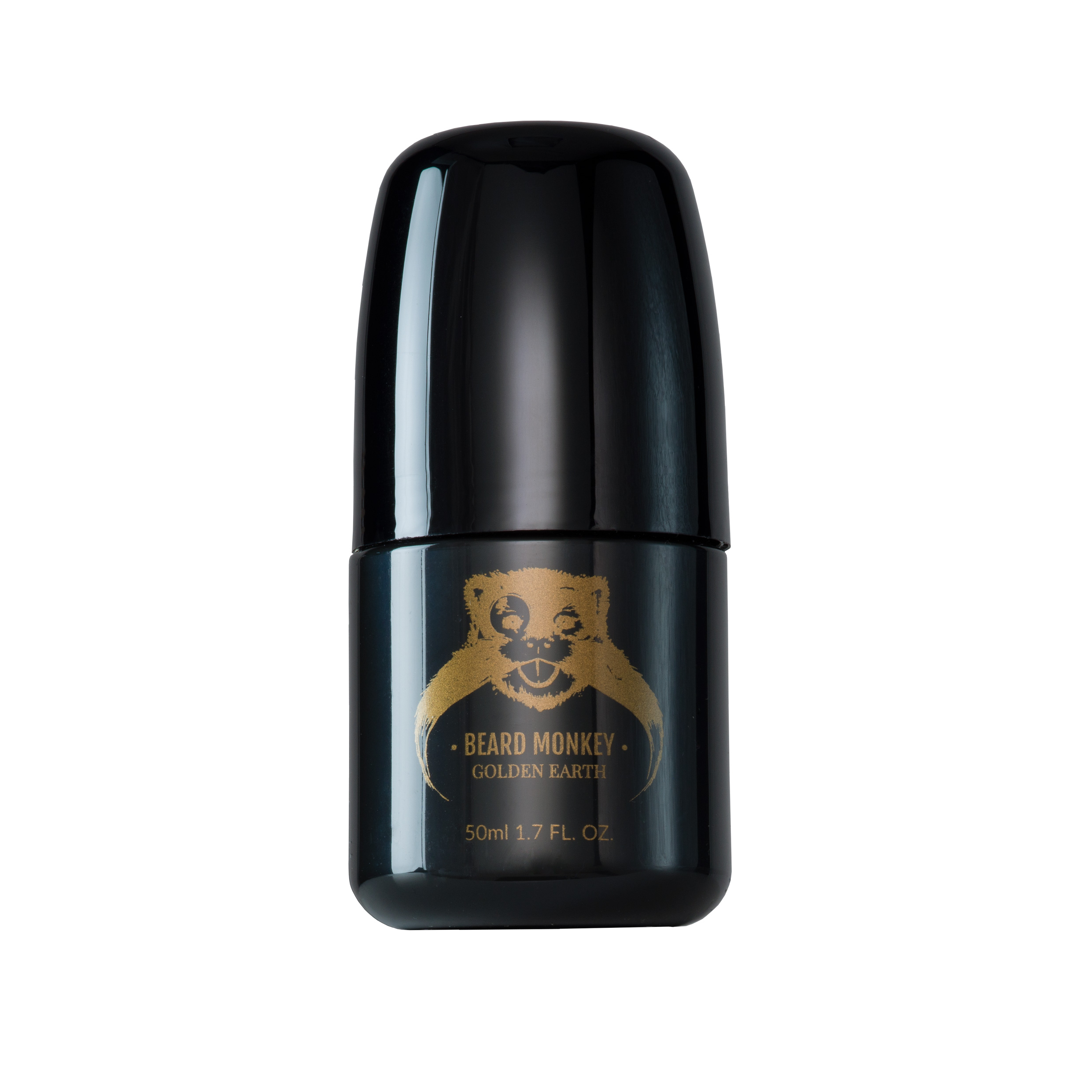 Beard Monkey Antiperspirant Golden Earth i svart roll-on-förpackning med djupt guldfärgade detaljer.